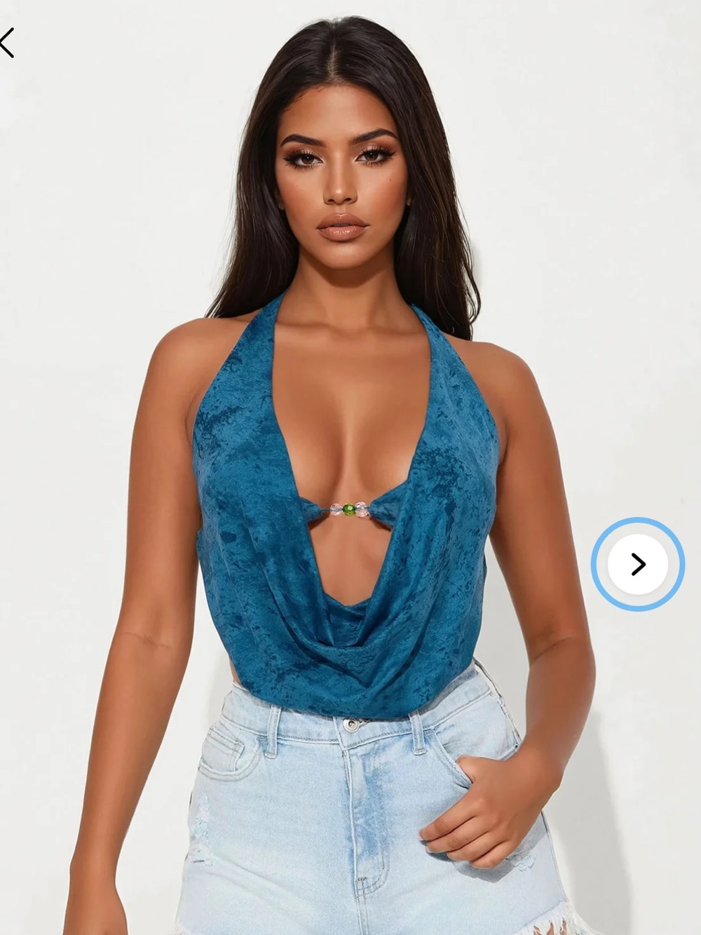 NWT Fashion Nova Deep Waters Cowl Neck Halter Top in Indigo
